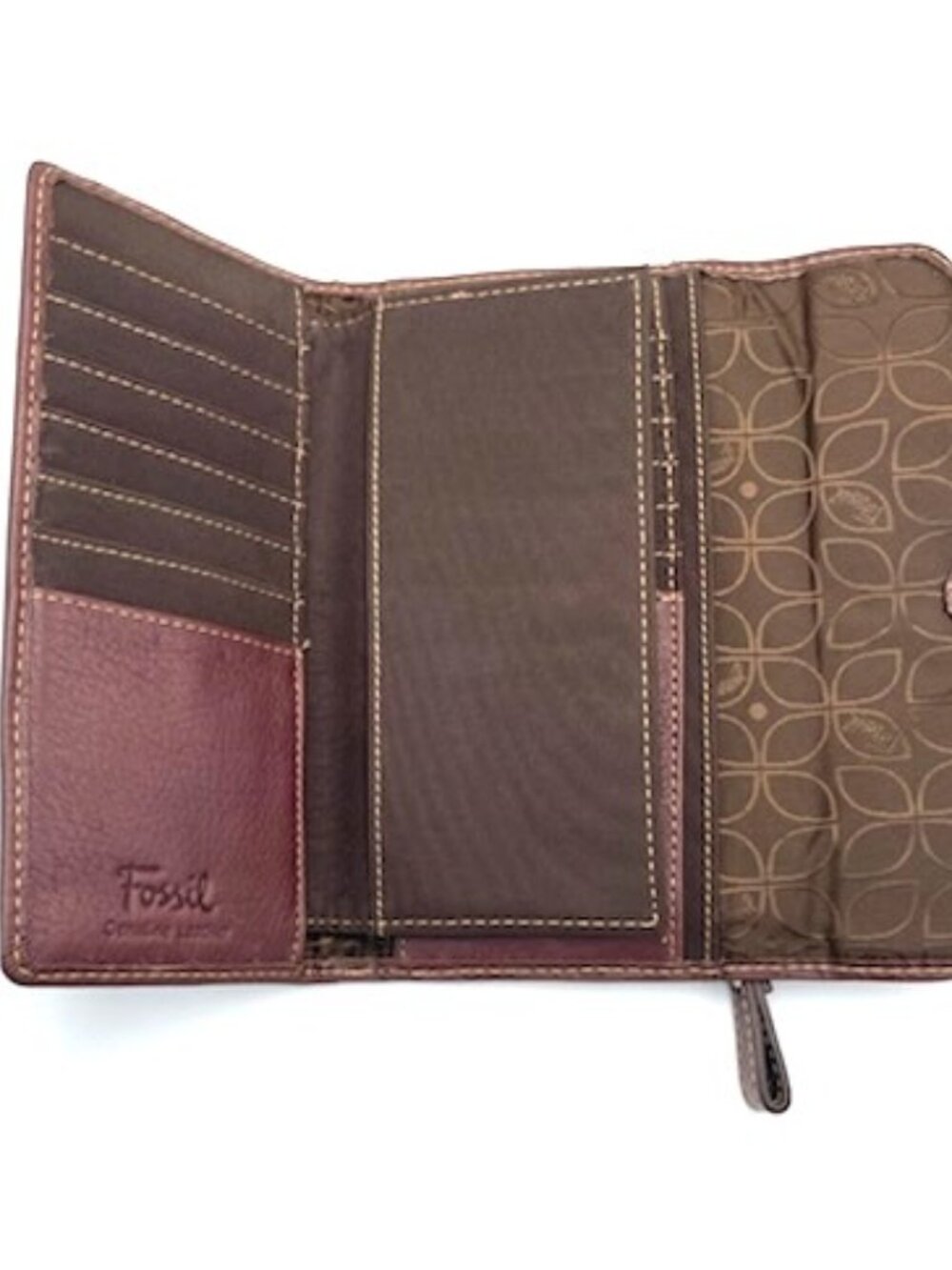 Fossil Leather Wallet Clutch Trifold Brown Cards Coins Money Checkbook - Picture 5 of 5